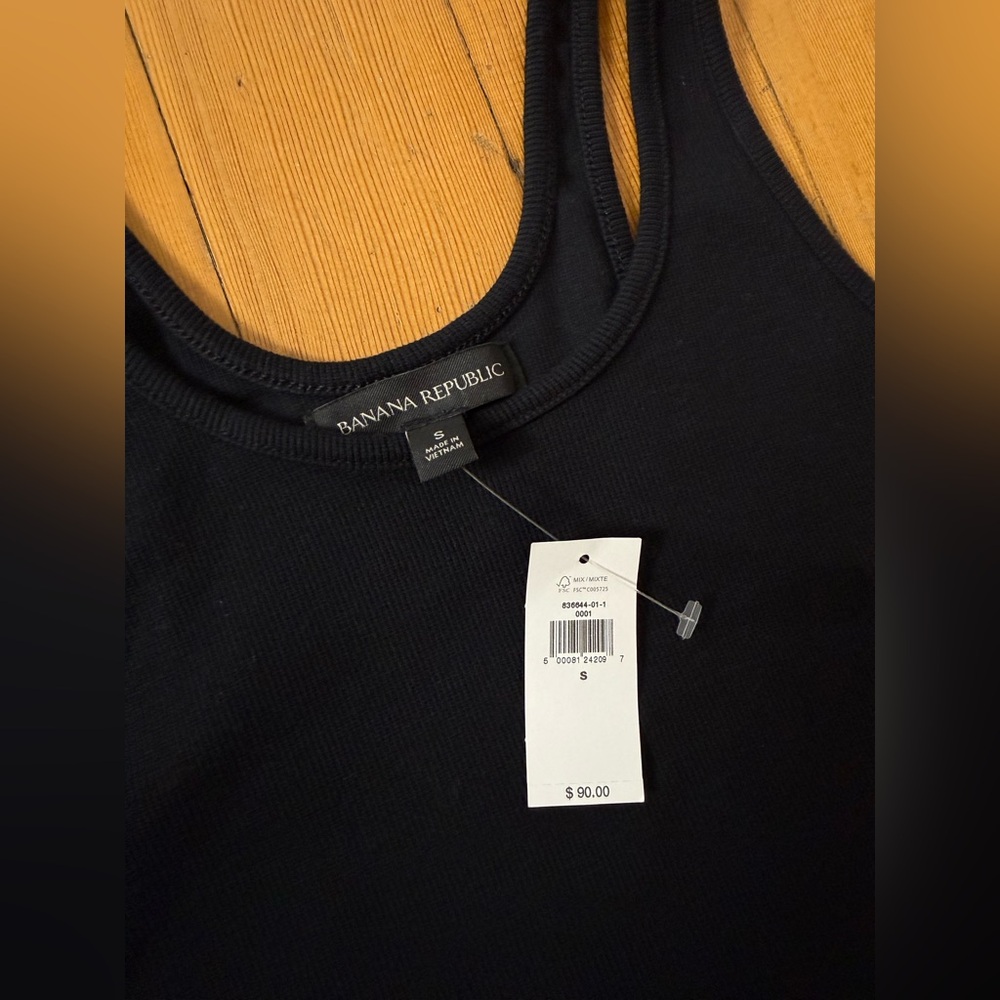 NWT Banana Republic Black Racerback Ribbed Tank Dress Sleeveless Midi - Picture 3 of 3